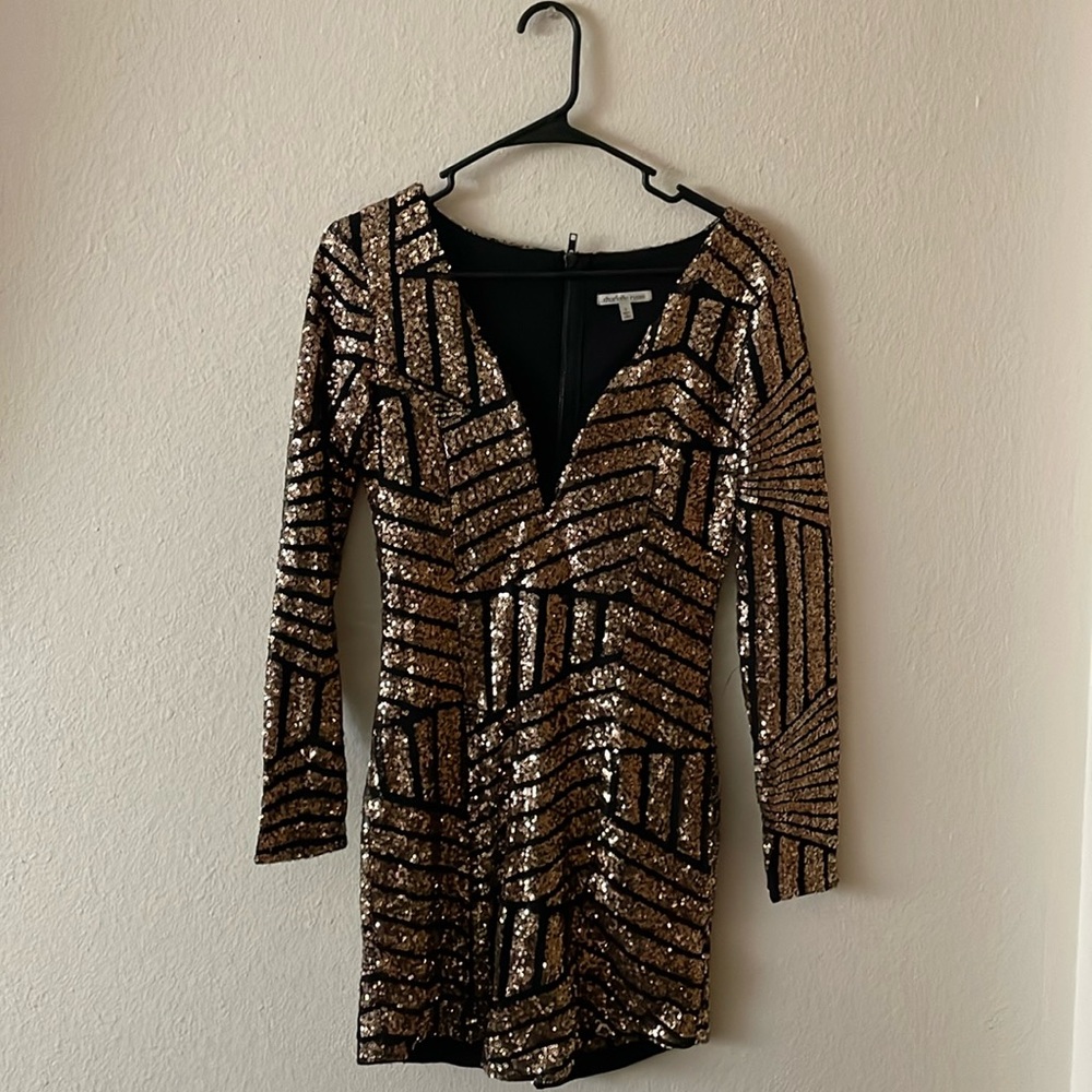 Charlotte Ruse Cocktail Mini Dress - Like New - Gold & Black Sparkle Sequin